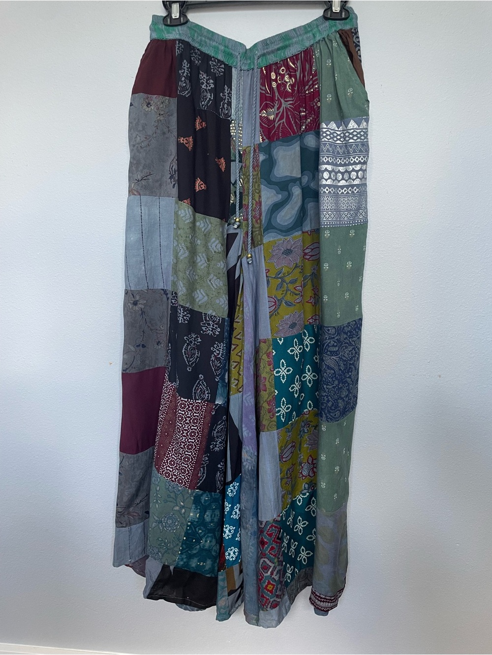 NWT Patchwork Palazzo Pants One Size Boho Wide Leg Advance Apparels